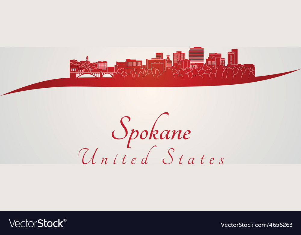 Spokane skyline in red Royalty Free Vector Image