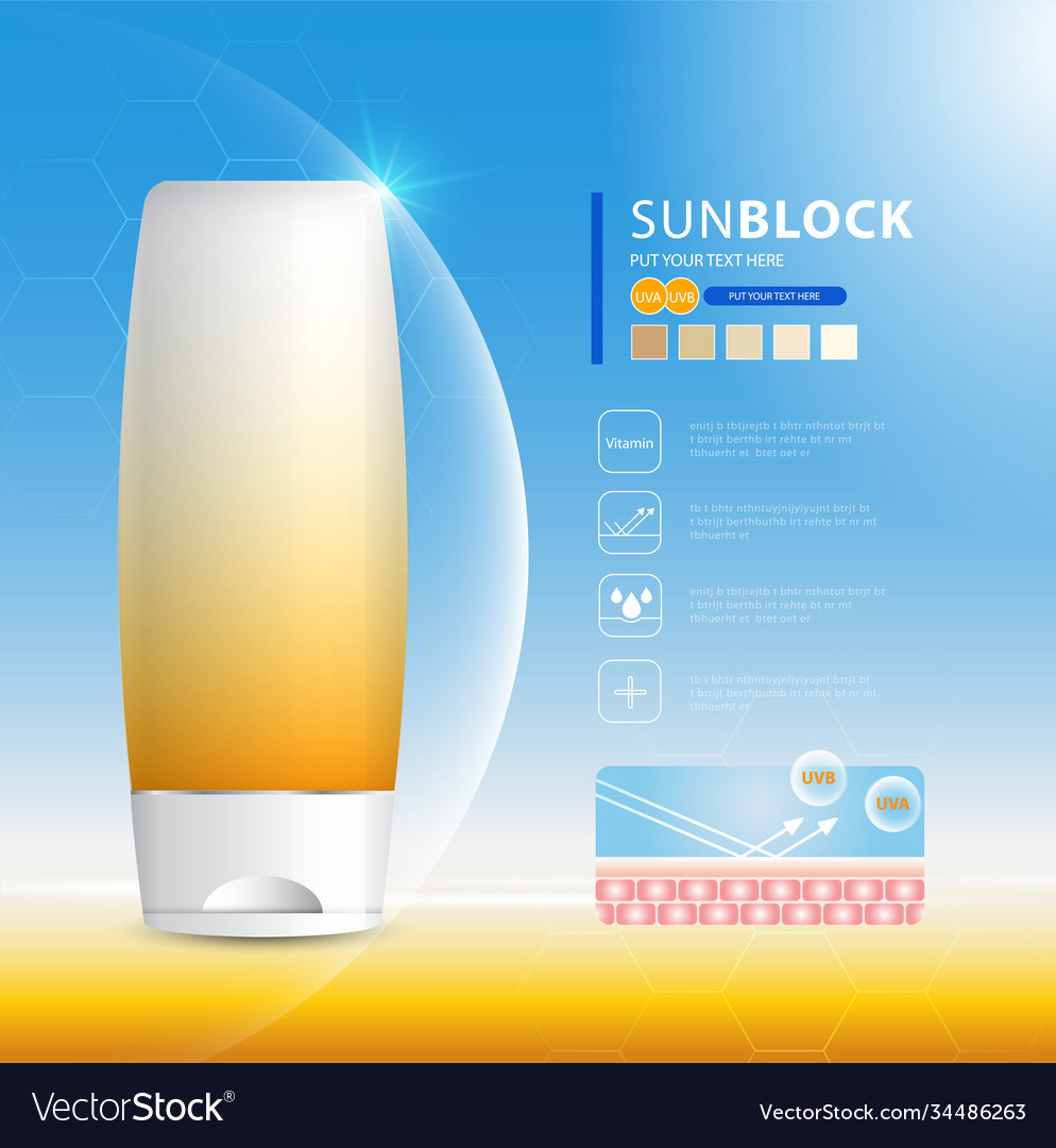 Sunblock ads template sun protection cosmetic Vector Image