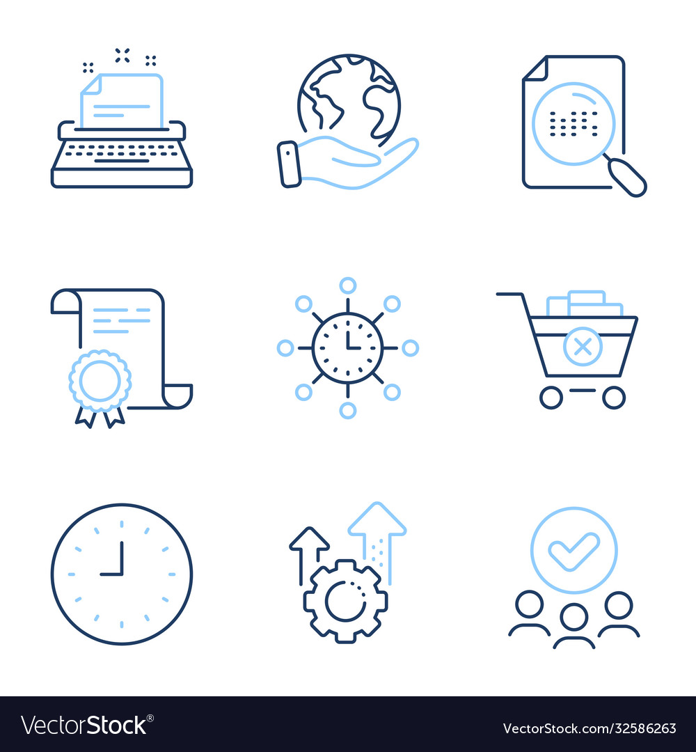 Typewriter search file and remove purchase icons vector image Typewriter search file and remove purchase icons