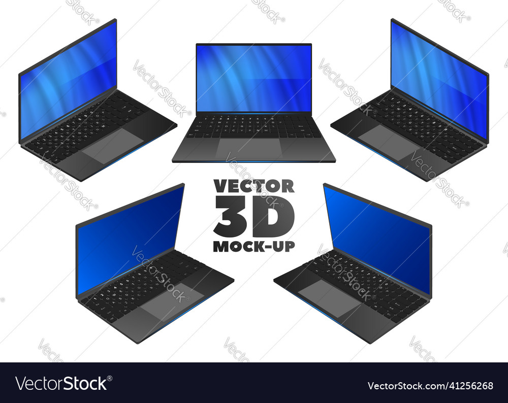 3d set of portable realistic black computers vector image 3d set of portable realistic black computers