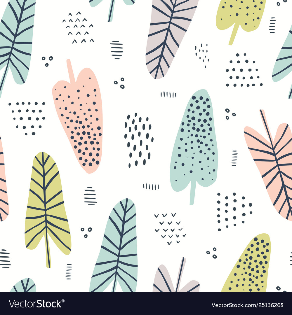 Banana leaves hand drawn seamless pattern