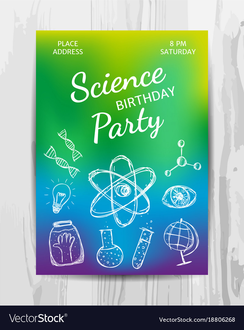 Birthday party invitation card science Royalty Free Vector