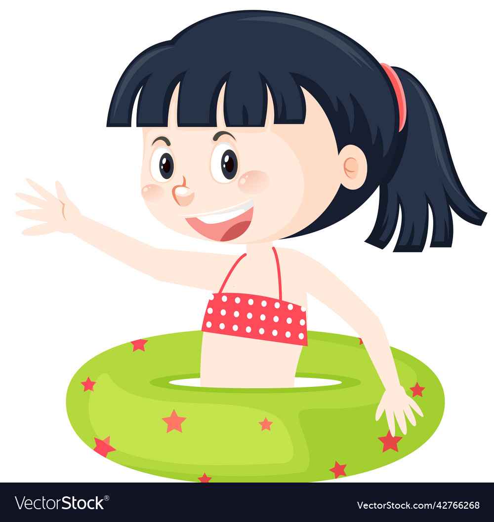 Cute Girl Cartoon Character In Swimwear Inside Vector Image