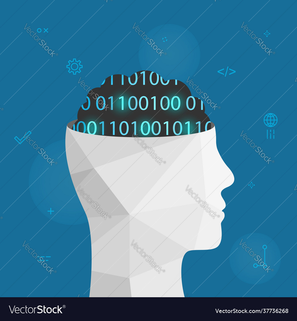 Head with brain made binary code Royalty Free Vector Image