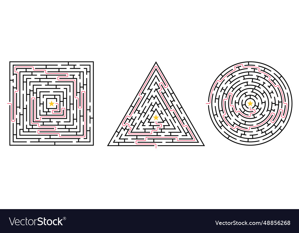Labyrinth game set square triangle and circle vector image Labyrinth game set square triangle and circle