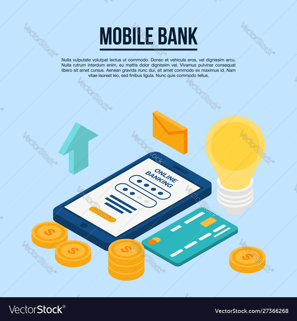 Mobile Bank Concept Banner Isometric Style Vector Image