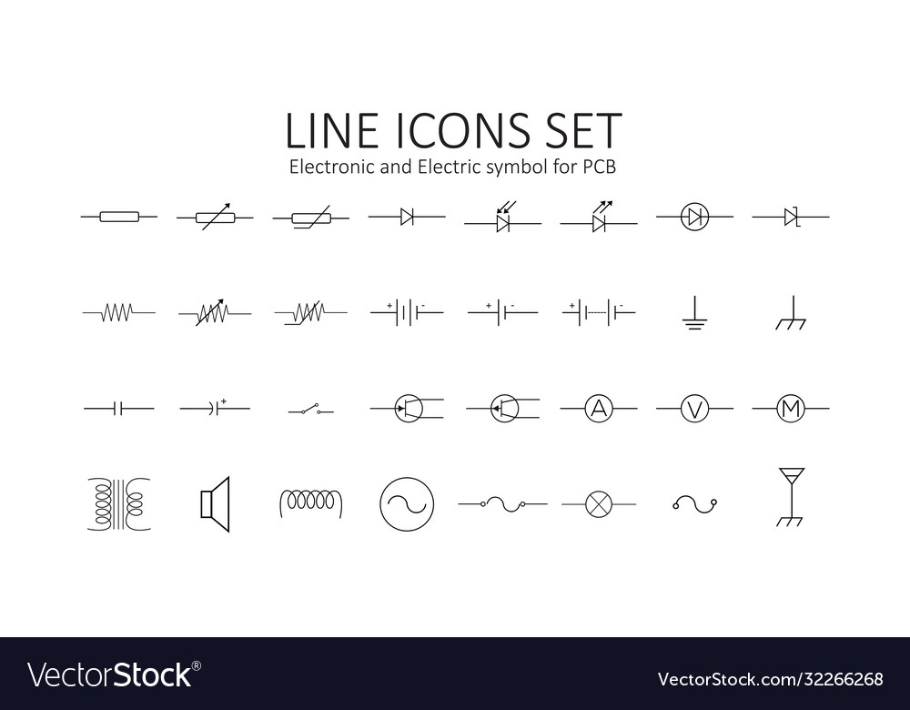 Set electronic circuit symbolsline icon