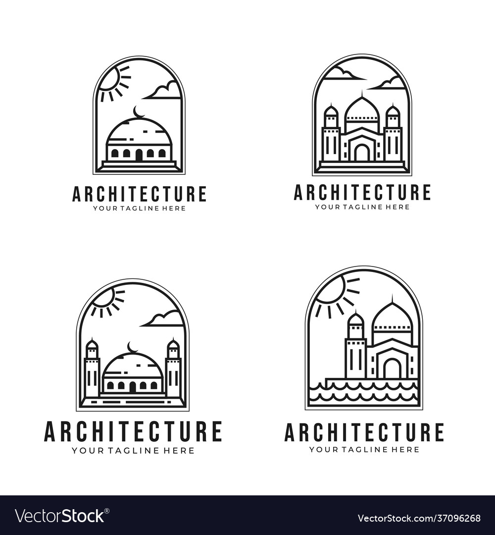 Set islamic icon dome building architecture Vector Image