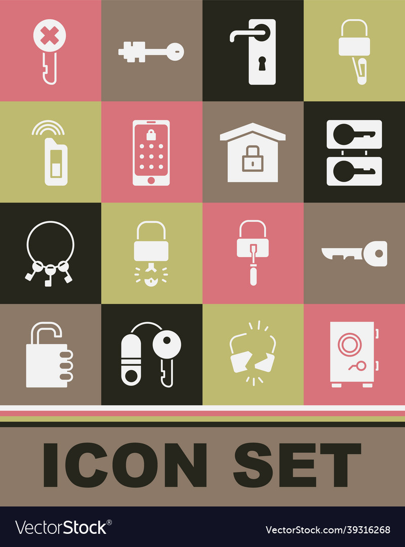 Set safe key casting keys door handle mobile vector image Set safe key casting keys door handle mobile