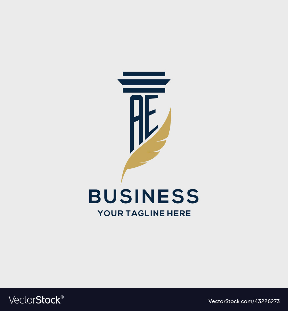 Ae monogram initial logo with pillar and feather