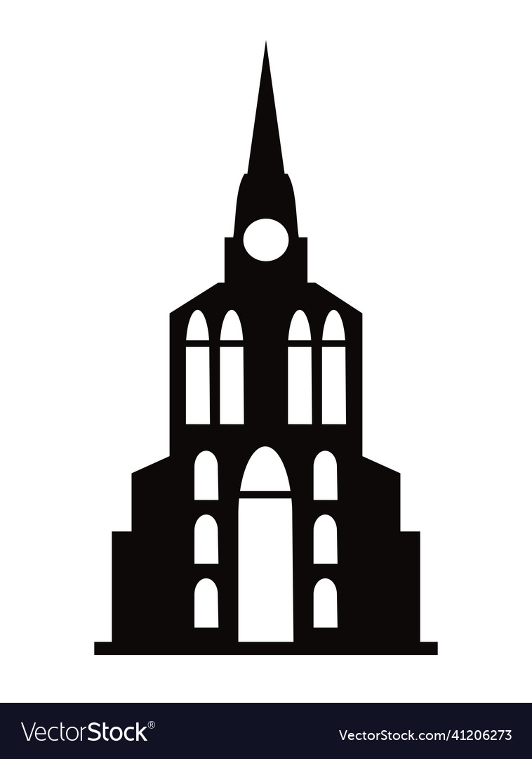 Black silhouette single church construction Vector Image