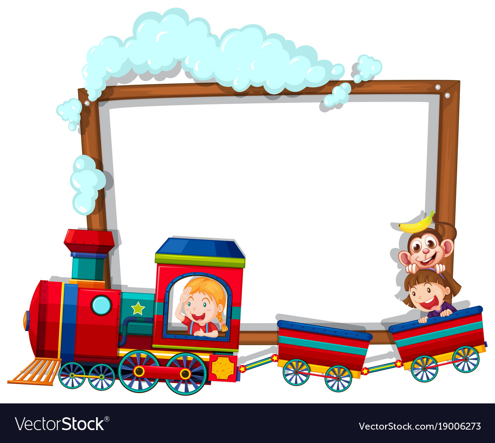 Border template with kids on train Royalty Free Vector Image