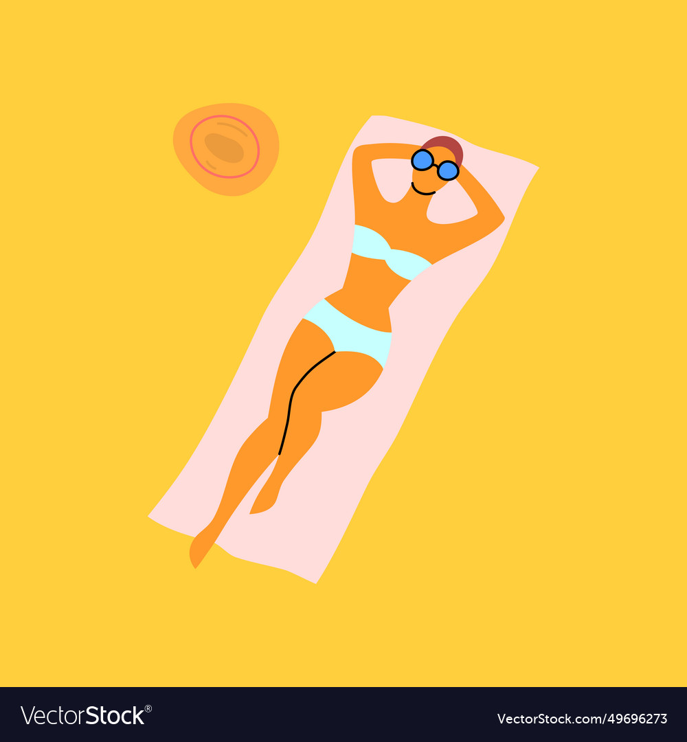 Cartoon color character woman sunbathing concept vector image Cartoon color character woman sunbathing concept