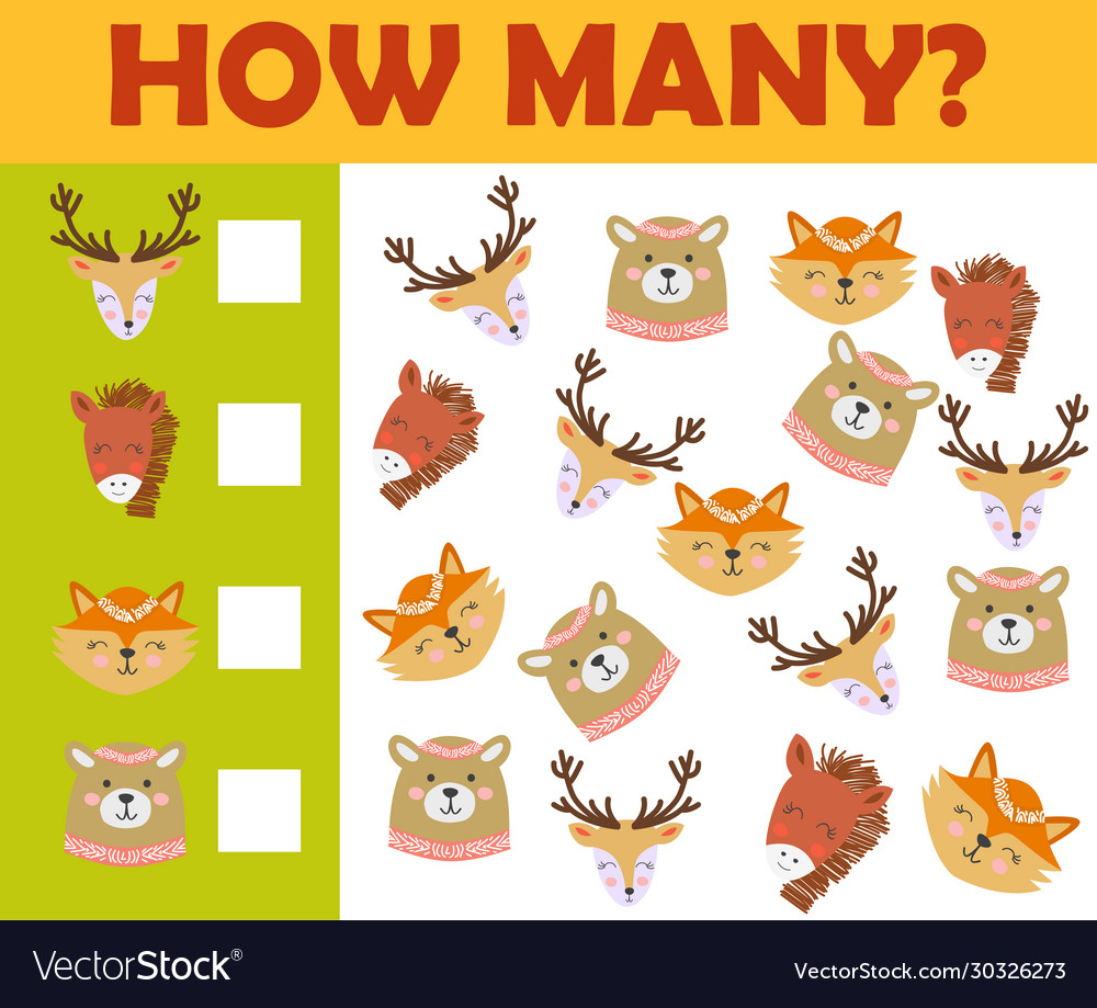 Counting animal games for preschool kids sheet Vector Image