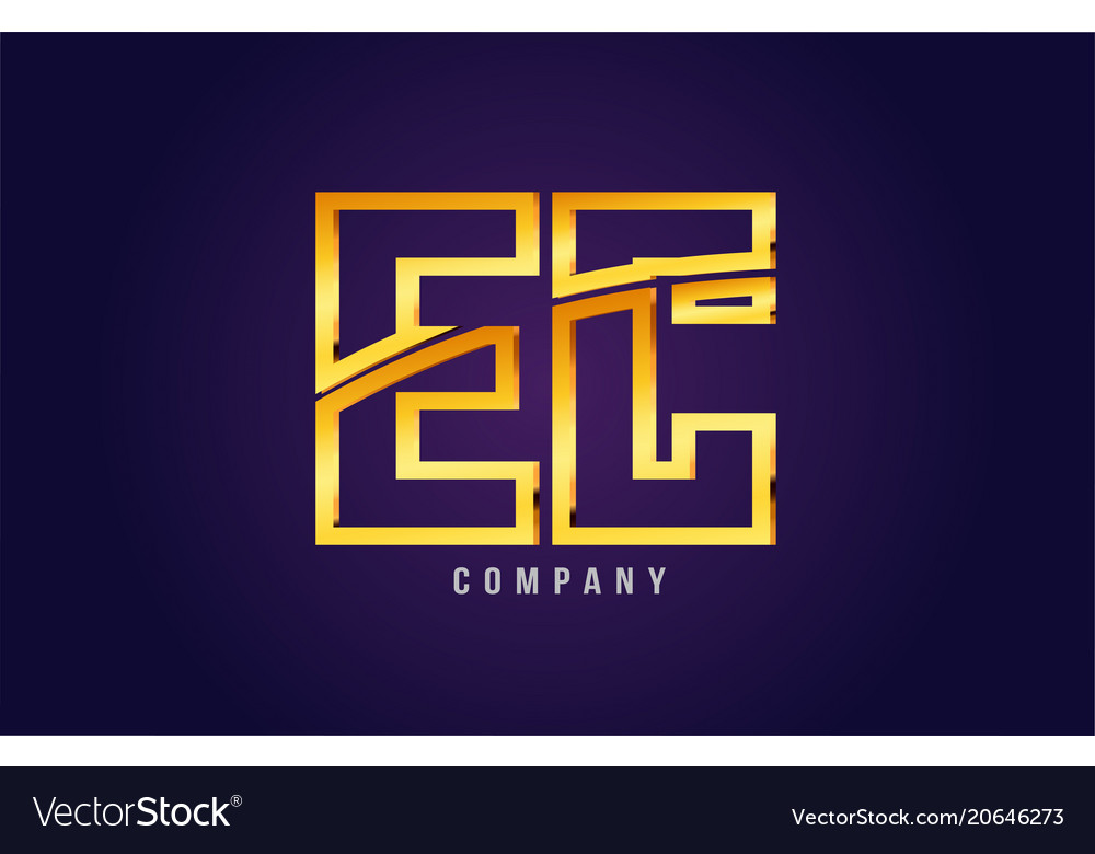 Gold golden alphabet letter ec e c logo