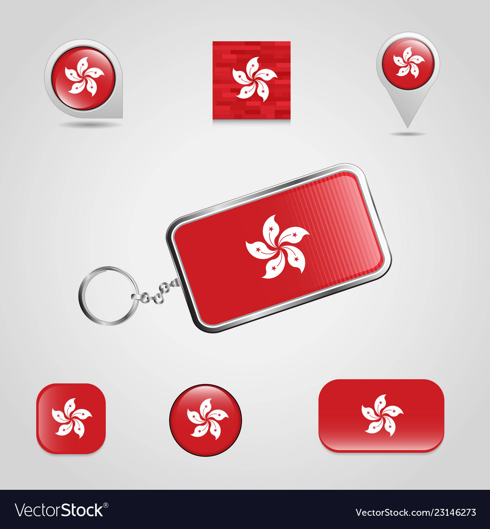 Hong kong country flag on keychain and map pin