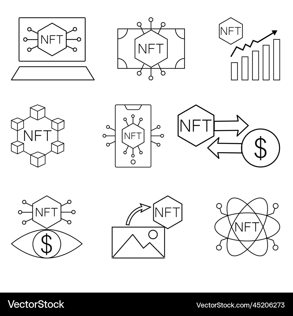 Nft technology line icon set crypto icon or logo Vector Image