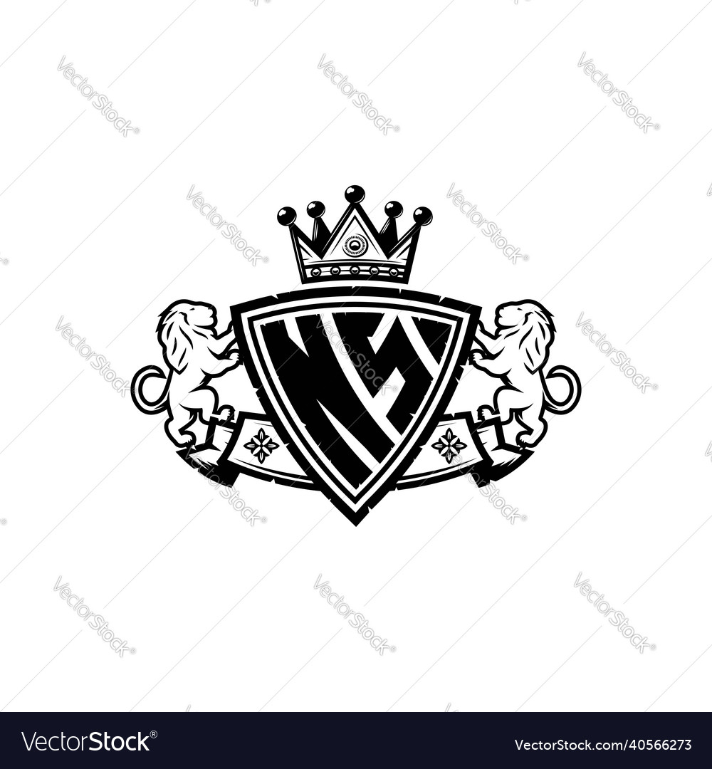 Ns logo monogram shield crown luxury design Vector Image