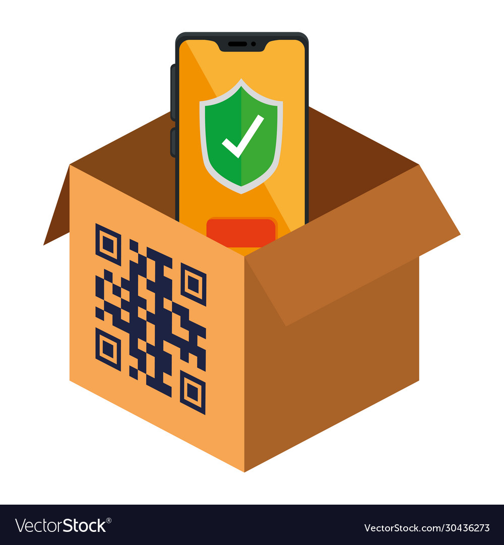 Qr code over box and smartphone design