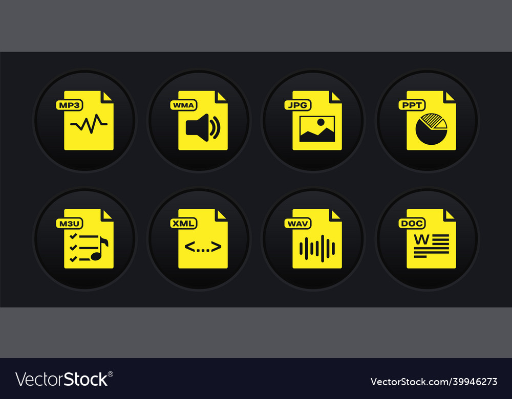 Set m3u file document ppt xml wav jpg wma vector image Set m3u file document ppt xml wav jpg wma