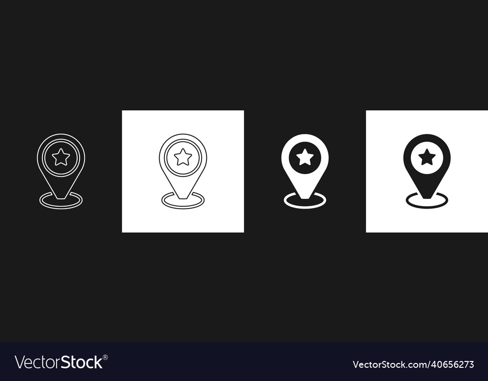 Set map pointer with star icon isolated on black vector image Set map pointer with star icon isolated on black