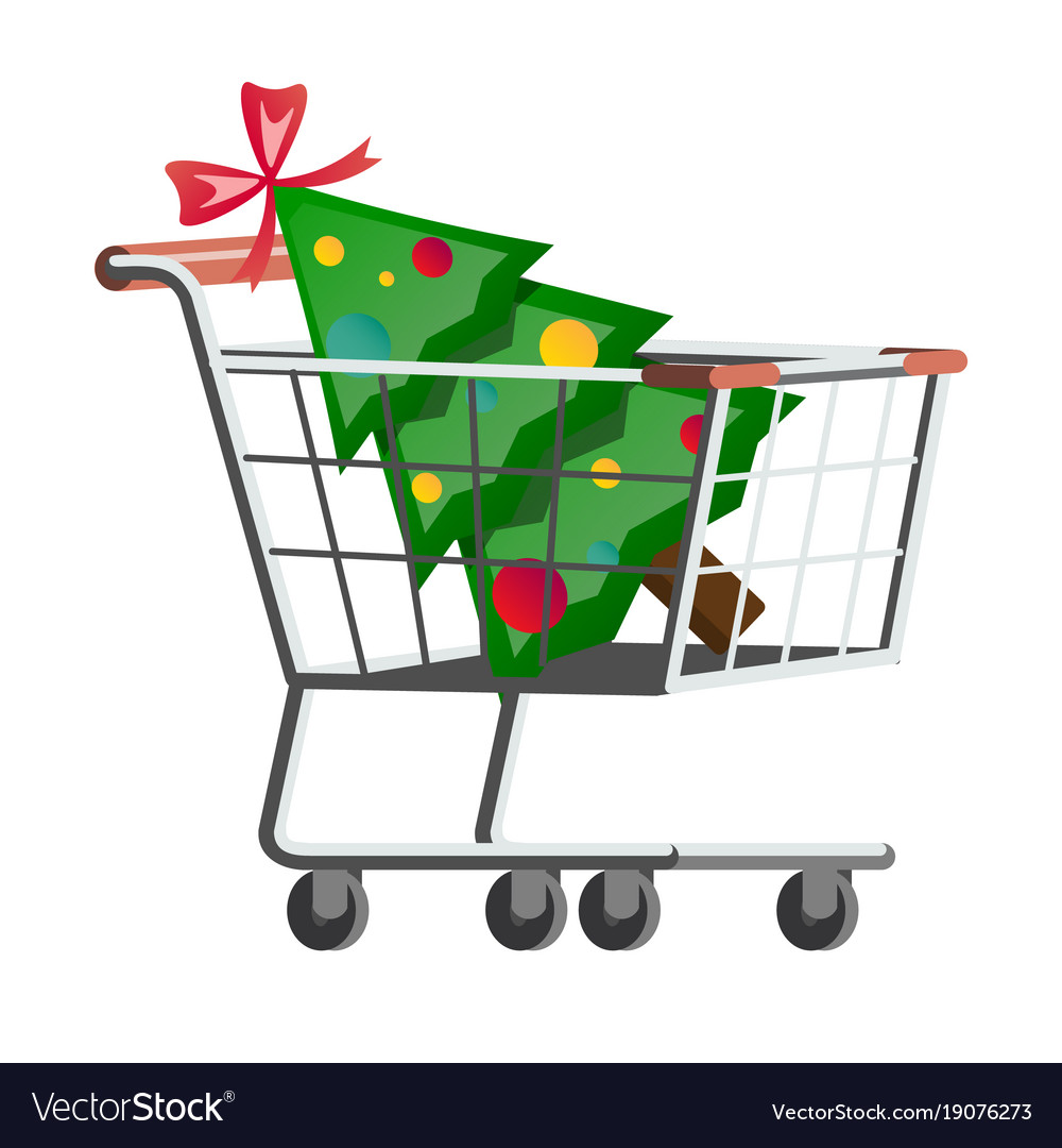 Supermarket cart with christmas tree