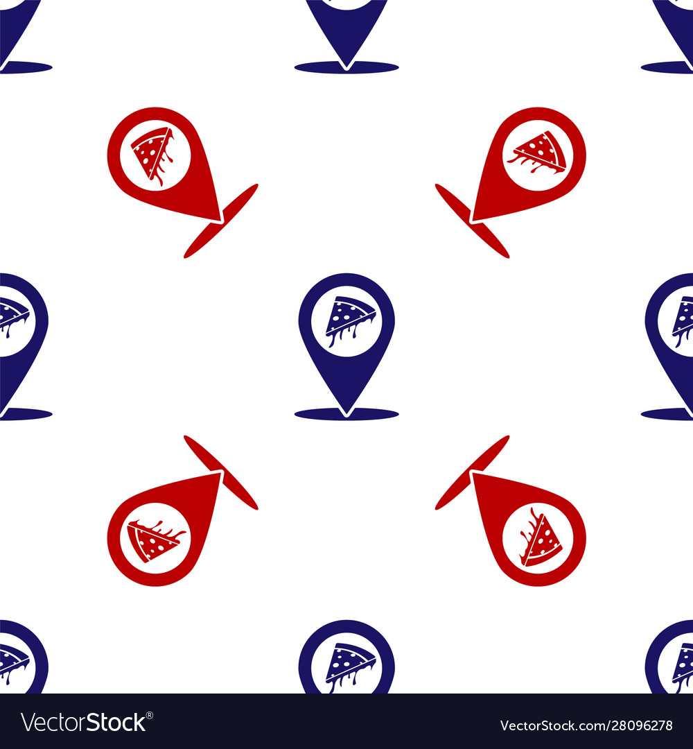 Blue and red map pointer with fast food slice