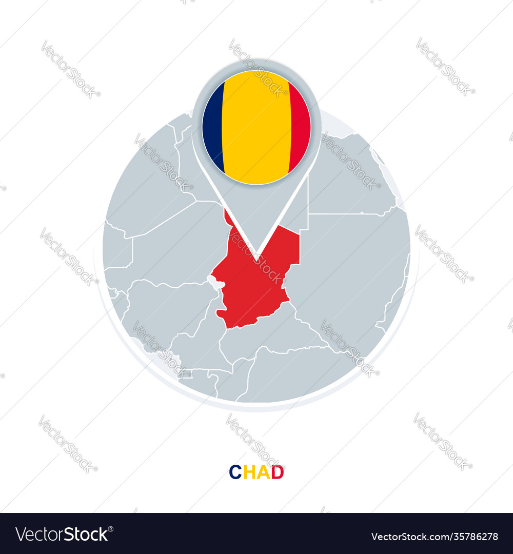 Chad map and flag icon with highlighted