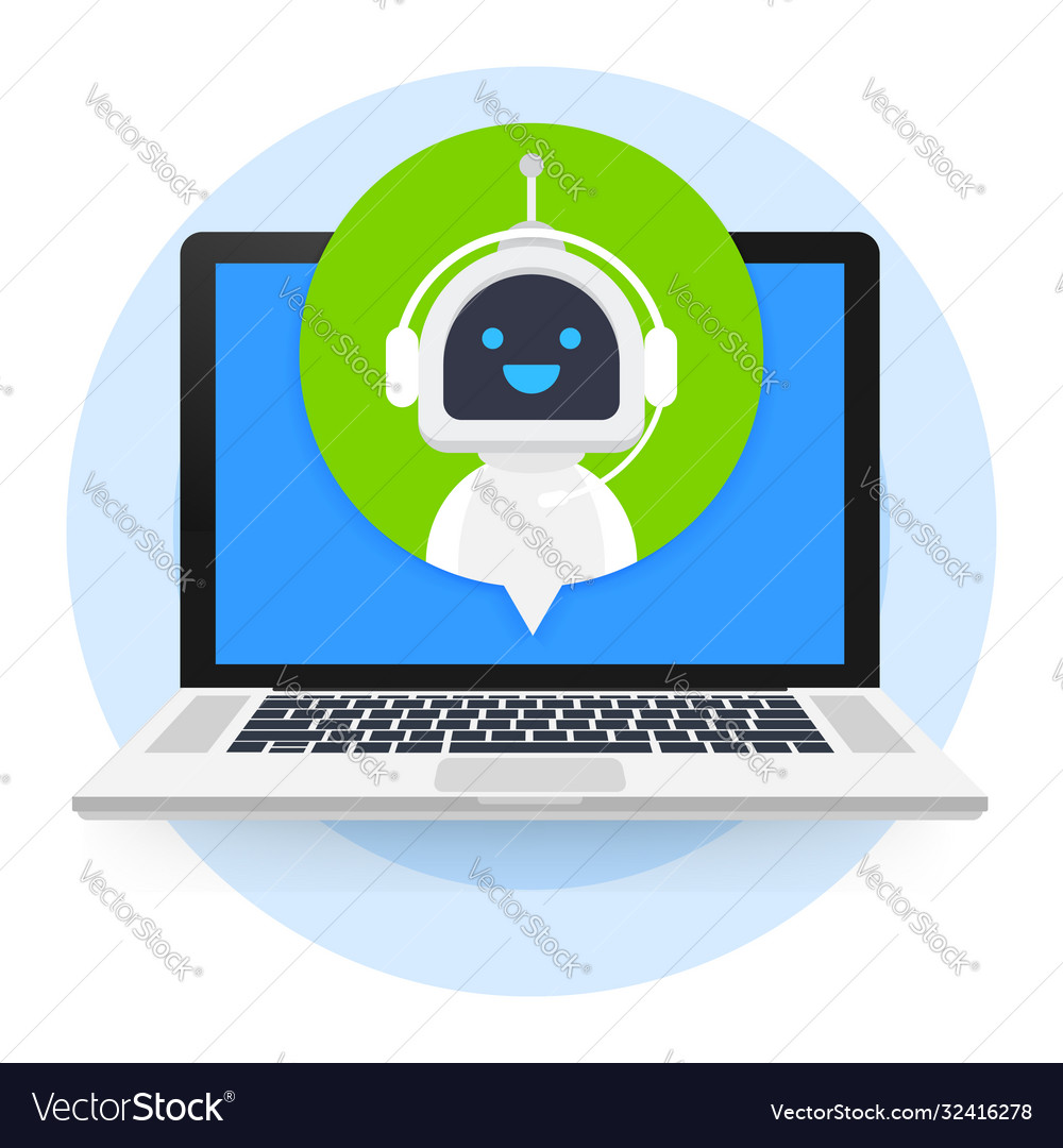 Chat bot using laptop computer robot virtual Vector Image Chat bot using laptop computer robot virtual