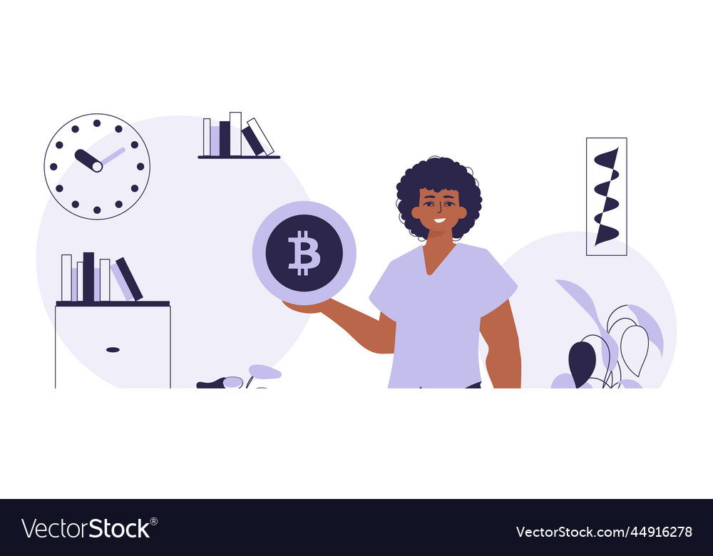 Concept of mining and extraction bitcoin a man Vector Image Concept of mining and extraction bitcoin a man