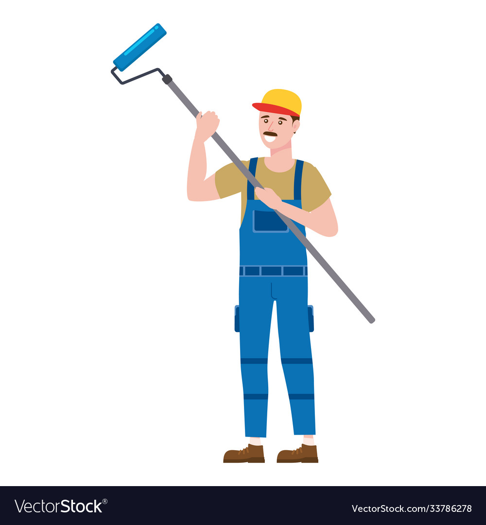 Construction worker painter with rollerbrush Vector Image