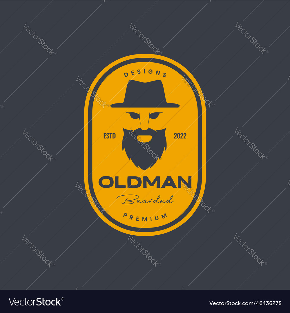 Face People Old Man Bearded Hat Badge Vintage Vector Image