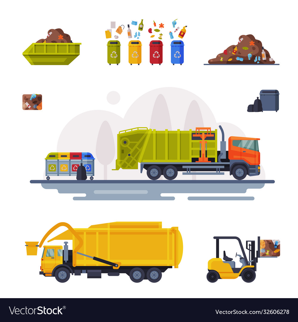Garbage disposal set processingof waste from Vector Image Garbage disposal set processingof waste from