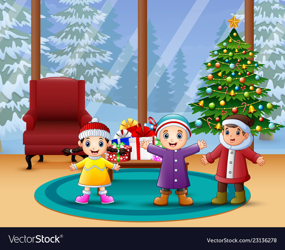 Happy kids celebration a christmas in the home