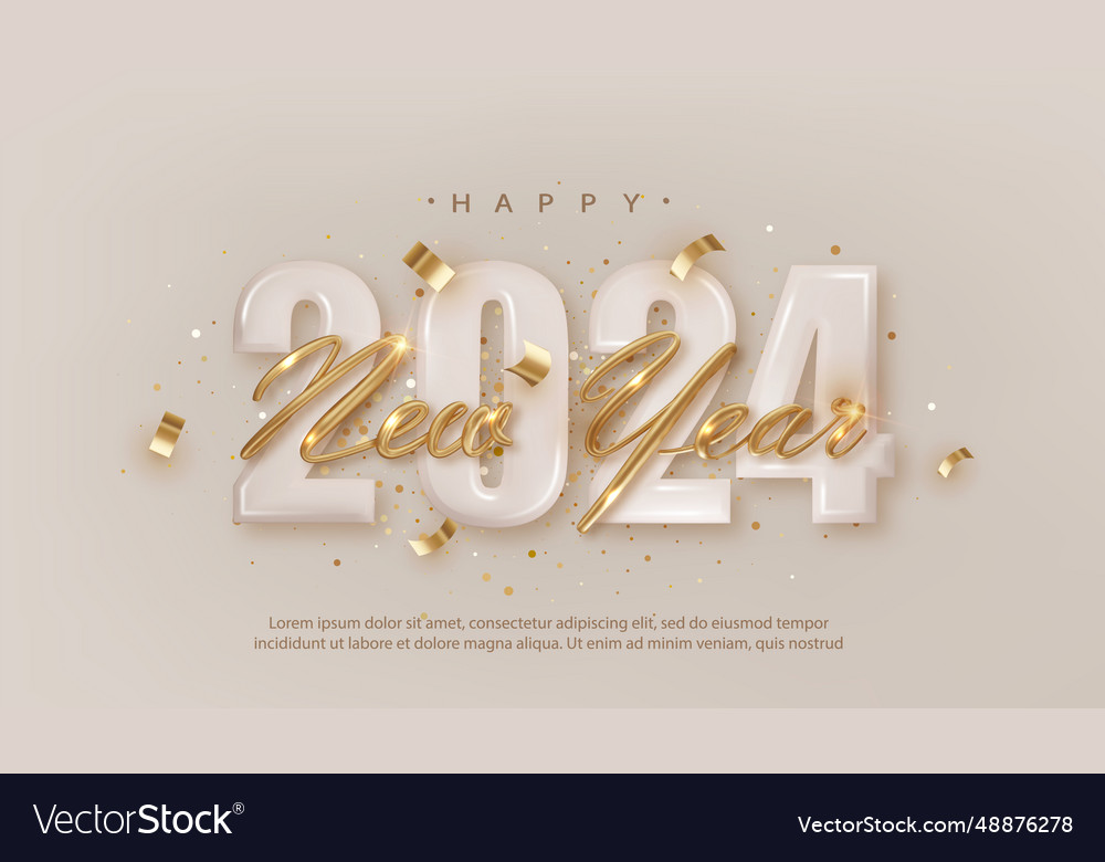 Happy New Year 2024 Realistic Gold Lettering Vector Image