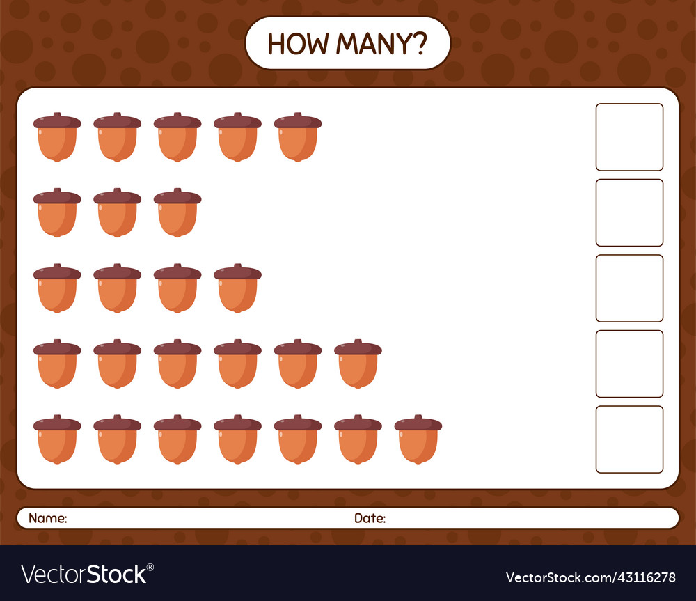 How many counting game with acorn worksheet vector image How many counting game with acorn worksheet
