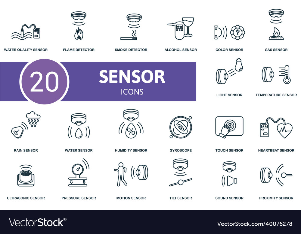 Sensor icon set collection of simple elements