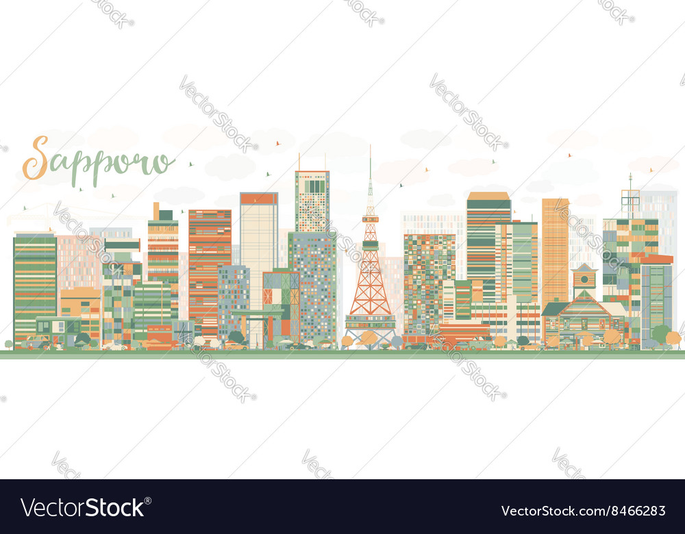 Abstract Sapporo Skyline with Color Buildings Vector Image