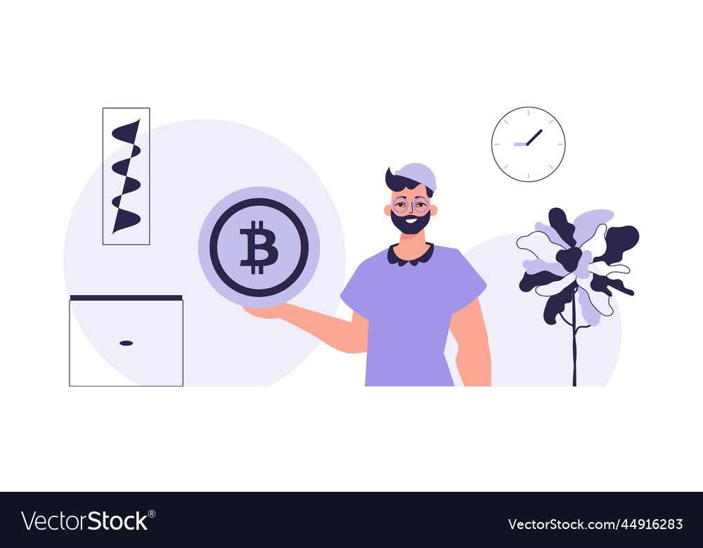Concept of mining and extraction bitcoin a man Vector Image Concept of mining and extraction bitcoin a man