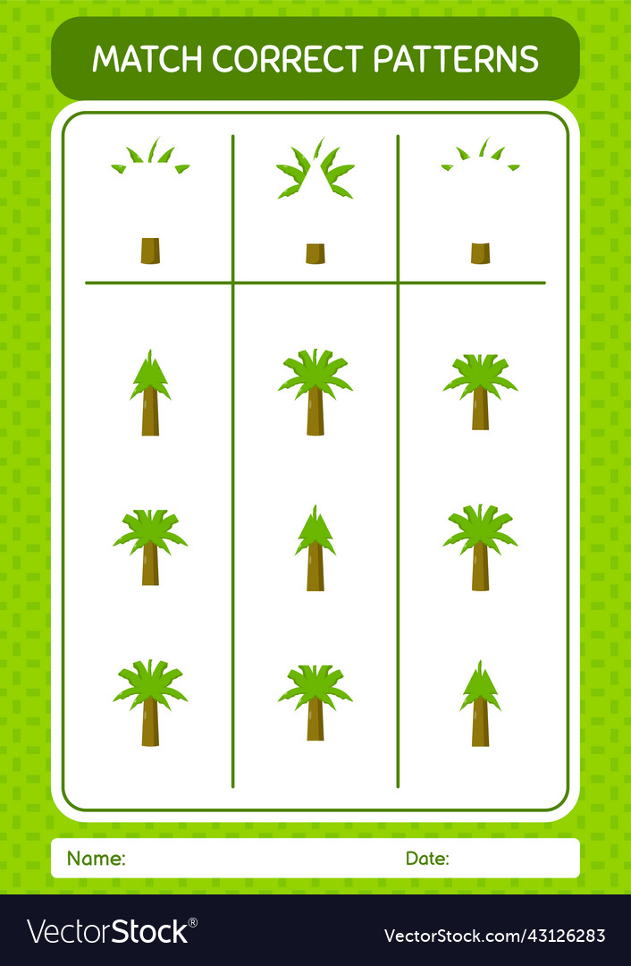 Match pattern game with palm tree worksheet