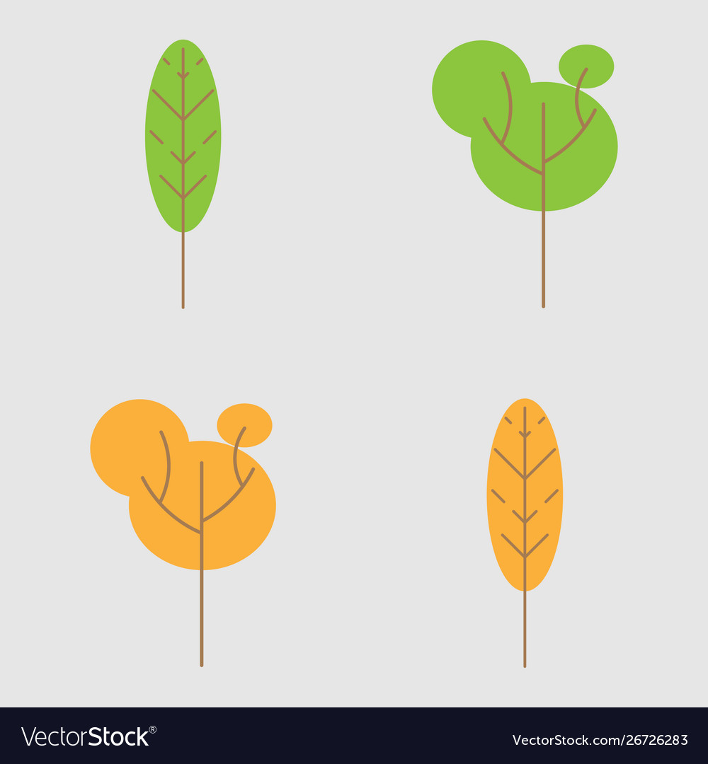 Set abstract stylized trees primitive style