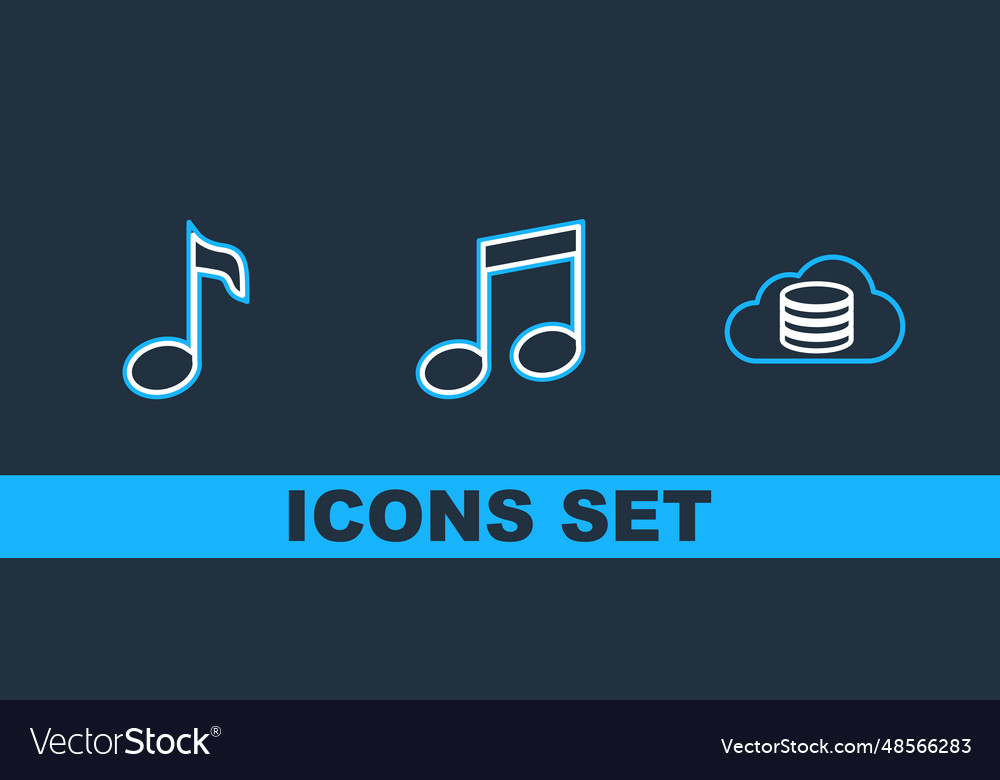 Set line cloud database music note tone and icon vector image Set line cloud database music note tone and icon