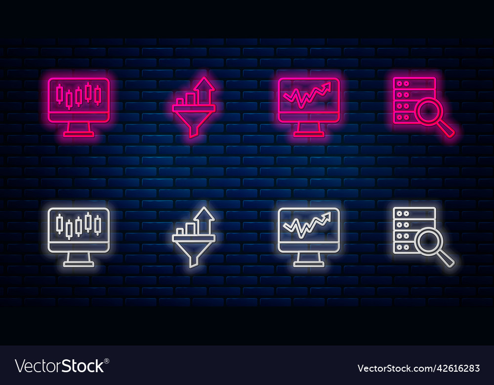 Set line sales funnel with chart monitor graph vector image Set line sales funnel with chart monitor graph