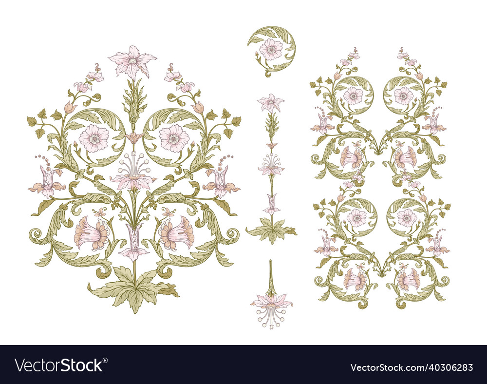 Set of elements pattern with stylized flowers vector image Set of elements pattern with stylized flowers