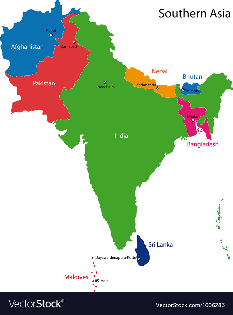 South Asia Map Hd Southern Asia Map Royalty Free Vector Image - Vectorstock