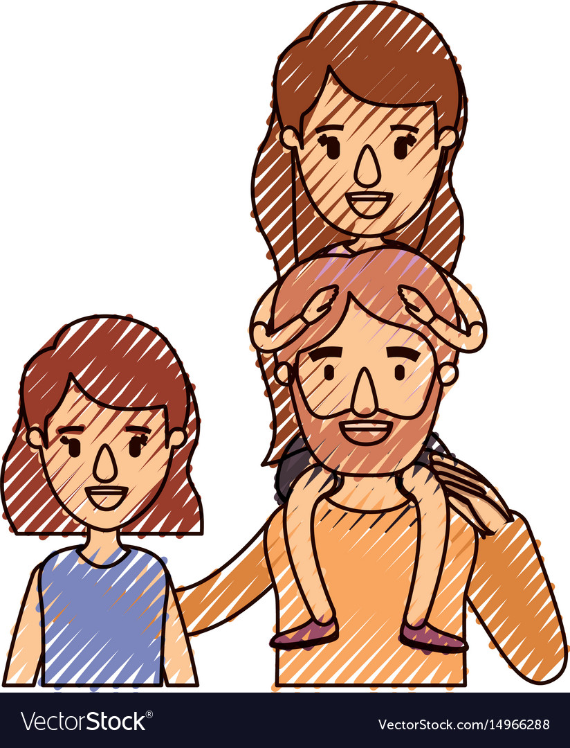 Color crayon stripe caricature half body family