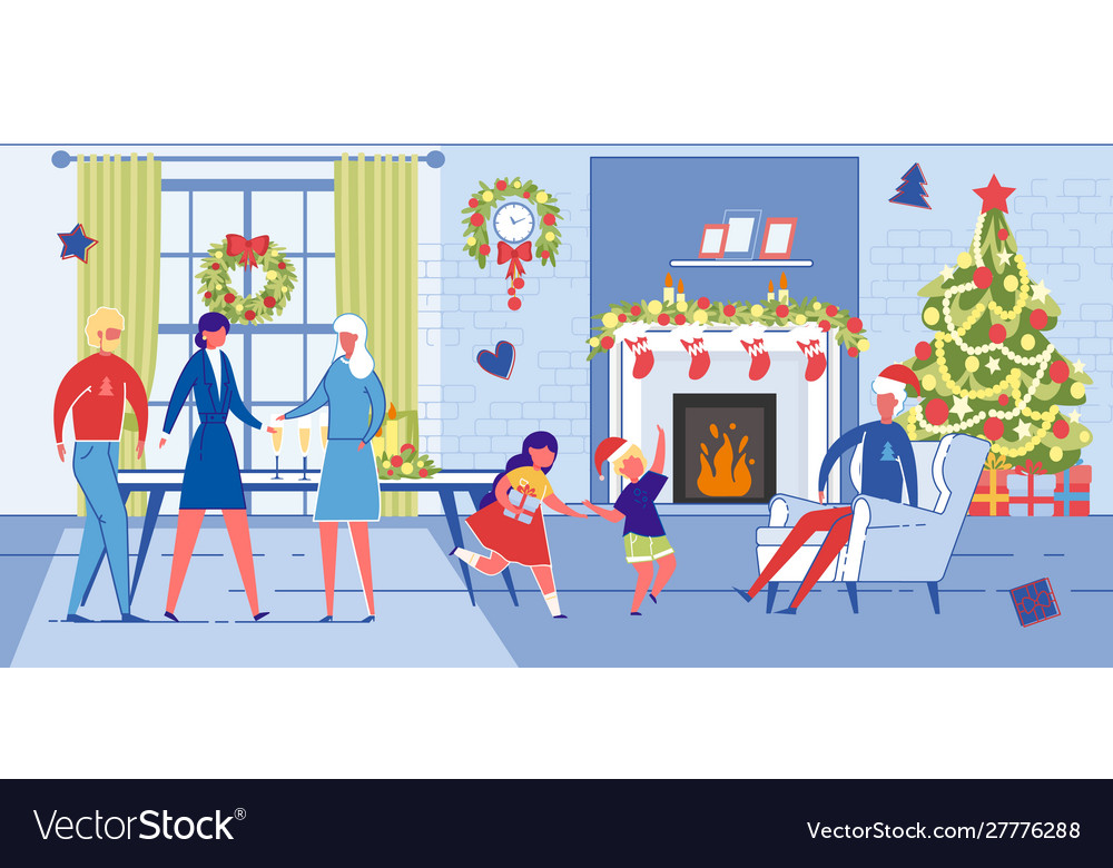 Family generations celebrate christmas together Vector Image