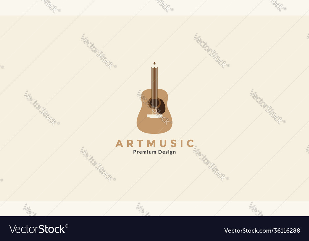 Guitar music acoustic with pencil logo icon