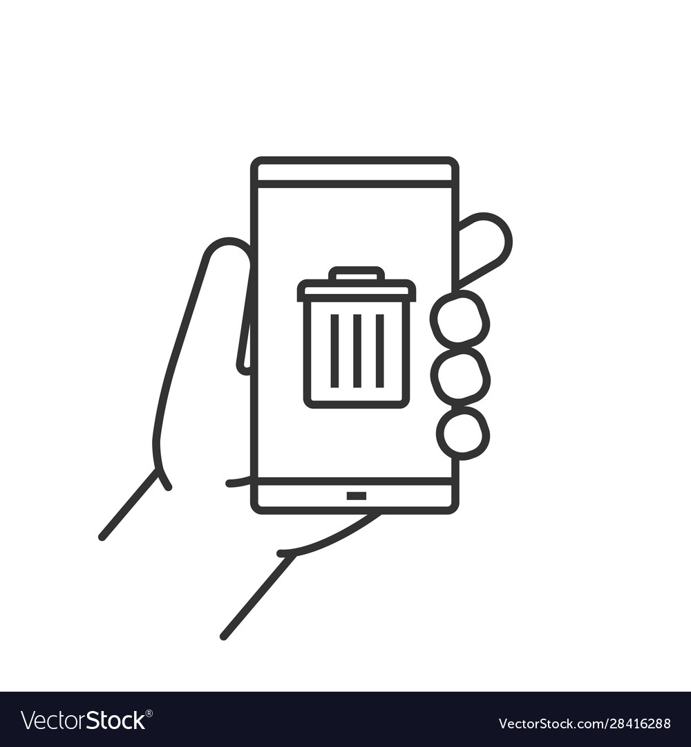 Hand holding smartphone linear icon