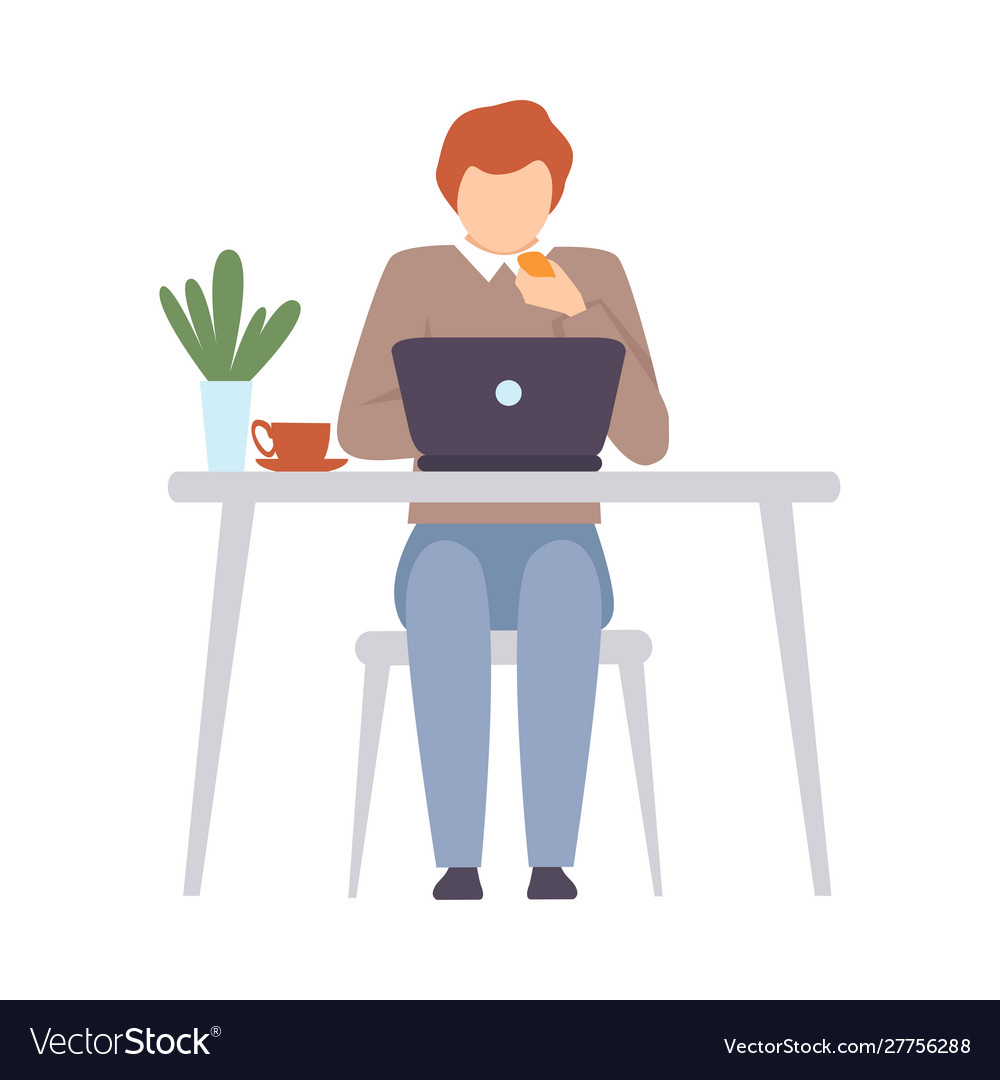 Man with a laptop sits at table Royalty Free Vector Image